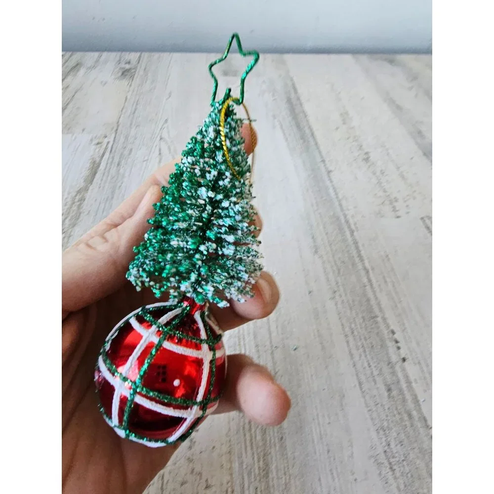 Roman Glitter tree ball ornament unique Xmas sparkle red green plaid striped sta